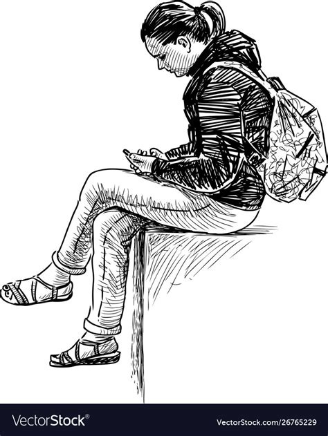 Sketch Of A Girl Sitting