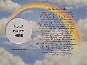 According to the story, when a pet dies, it goes to the meadow, restored to perfect health and free of any injuries. Amazon.com: In Memory of Pet Rainbow Bridge Memorial Poem Sentimental Gift for Loss of Dog Cat ...