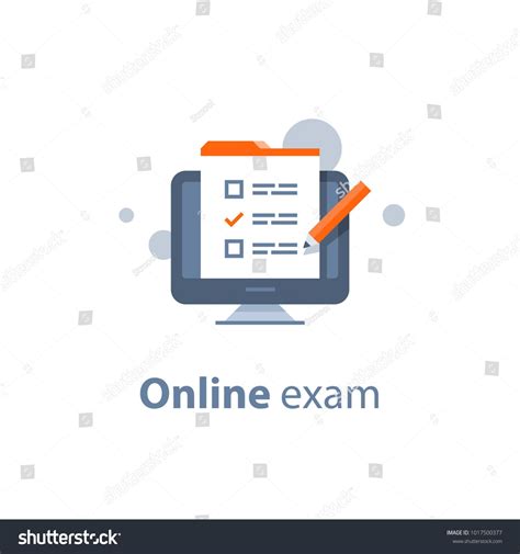 An Online Exam Logo With A Check Mark On The Screen And A Pencil In