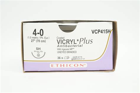 Ethicon Vcp415h Coated Vicryl Plus Stre Sh 27inch Size 4 0 Box Of
