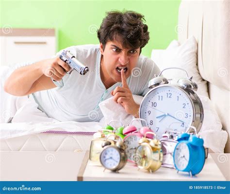 Young Man Having Trouble Waking Up In Early Morning Stock Image Image