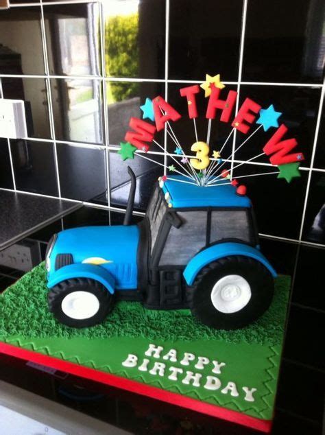 Blue Tractor Cake With Wired Name Topper Cow Birthday Cake Tractor