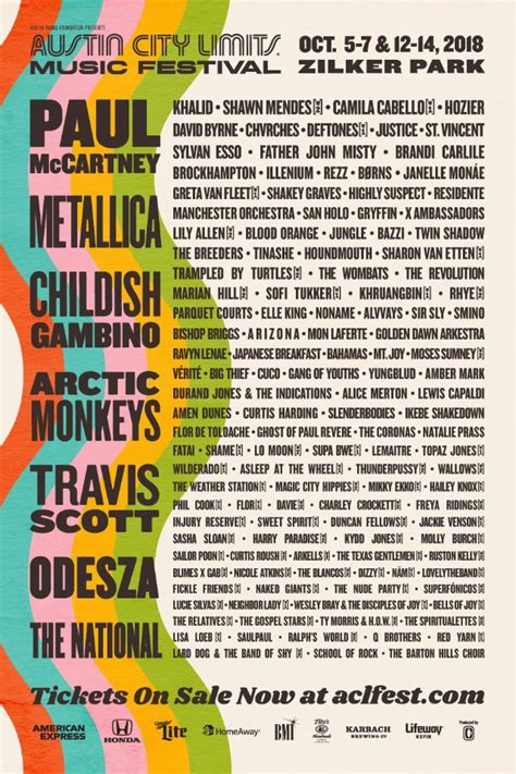 Paul mccartney, metallica, childish gambino, arctic monkeys and travis scott will headline the austin city limits music festival this year. ACL 2018 Lineup: Paul McCartney, Metallica, Childish ...