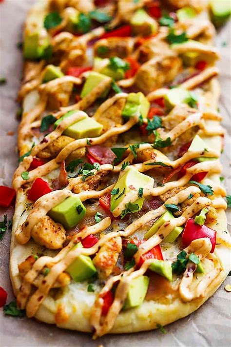 California Chicken Flatbread With Chicken Bacon Avocado Red Peppers