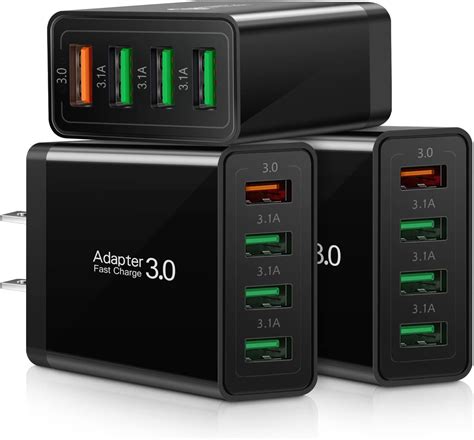 Fast Charge 3 0 Wall Charger 3 Pack Iseekerkit 4 Ports Usb Wall Charger Adapter Fast Usb
