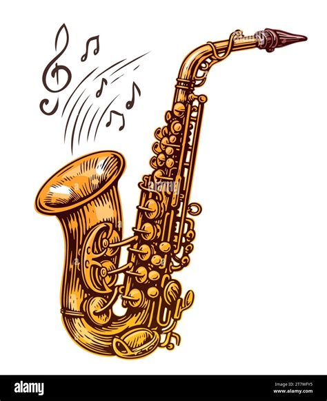 Saxophone With Music Notes Isolated On White Background Wind Jazz