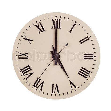 Vintage Clock Face Showing Five Oclock Isolated Over
