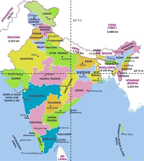 Land Borders Of India 15107 Km Location And Standard Time Ist
