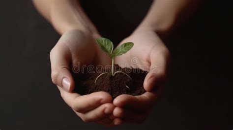 Hands Holding Little Plant Illustration Ai Generative Stock