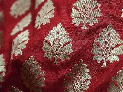 Maroon And Gold Silk Brocade Fabric Remnant Gold Banaras Art Etsy
