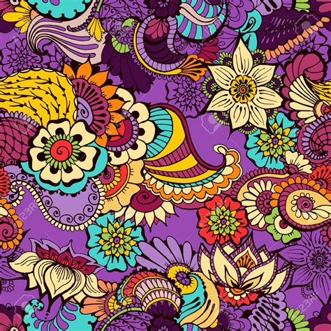 Colored Seamless Pattern With Traditional Indian Ornamental Design