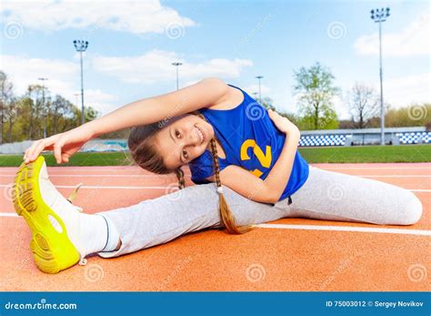 Happy Teenage Girl Making Yoga Stretching Outside Stock Photo Image