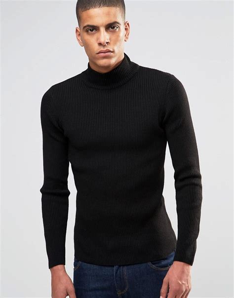 Asos Muscle Fit Ribbed Turtle Neck In Black At Turtle Neck
