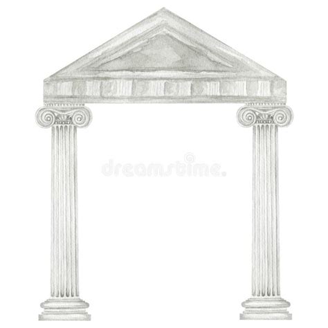 Watercolor Antique Arch With Column Ionic Order Ancient Classic Greek Pillar Frame Roman