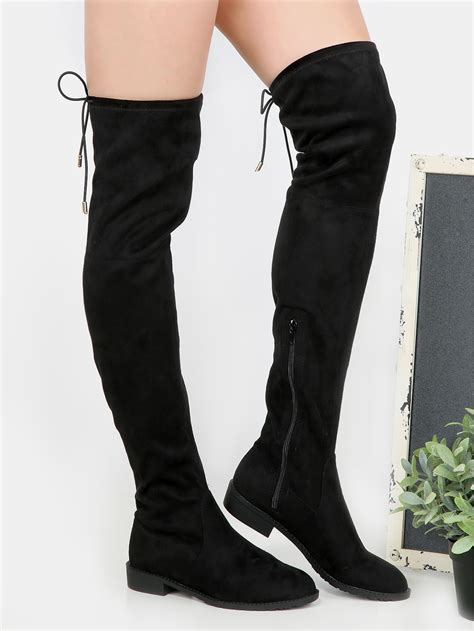 Flat Heel Thigh High Boots BLACK SheIn Sheinside