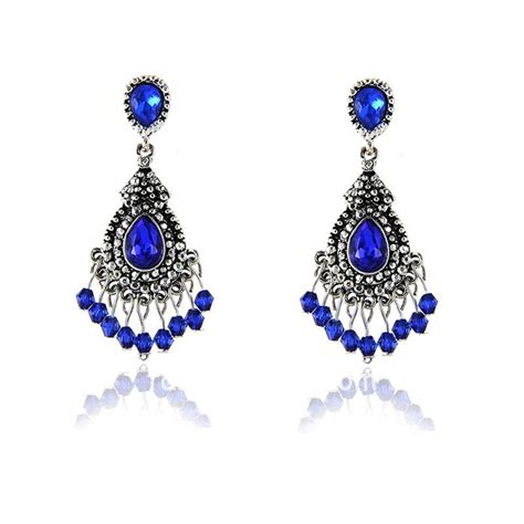 Dark Blue Alloy Vintage Rhinestone Earring For Women Fashioncrab Com