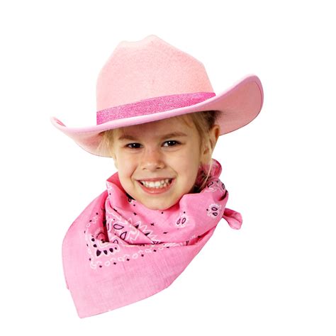 Pink Cowboycowgirl Hat With Sparkle Ribbon And Pink Bandanna
