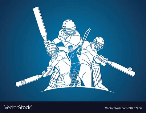 Group Cricket Players Action Cartoon Sport Vector Image