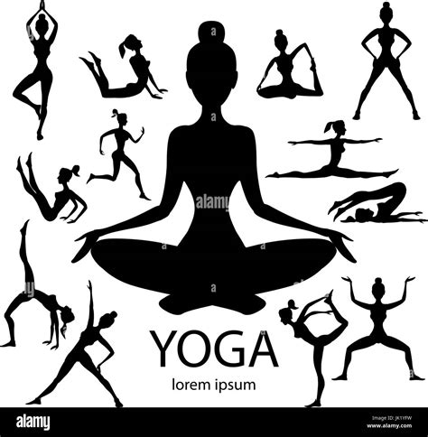 Yoga Poses Silhouettes Vector Body Pose Female Art Black Stock Vector
