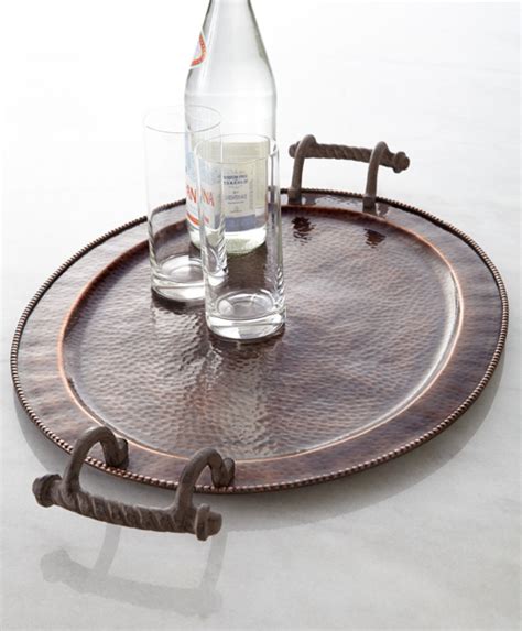 Large antique persian hand hammered copper tray. GG Collection Large Oval Antique Copper Tray