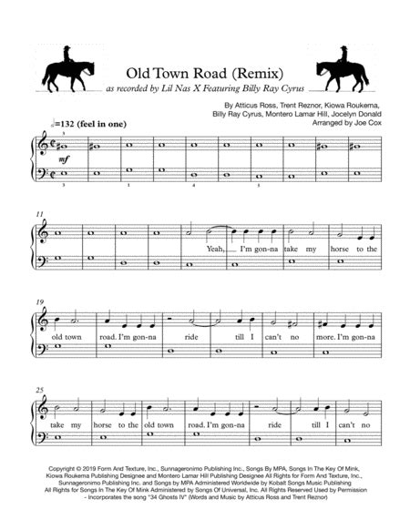 Old Town Road Remix Arr Joe Cox Noten Lil Nas X Feat Billy Ray