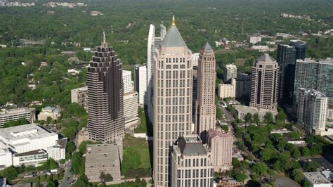 5k Stock Footage Aerial Video Flying By Midtown Atlanta Skyscrapers