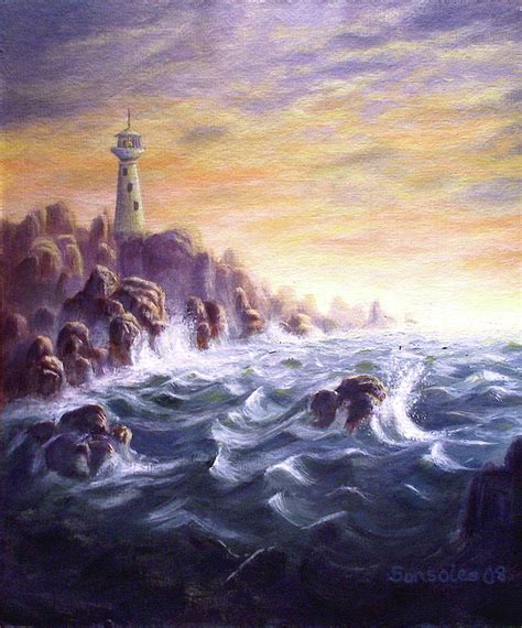 Lighthouse In The Storm Painting By Sonsoles Shack