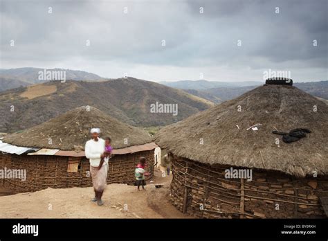 People And Huts At Zulu Village Eshowe Zululand Kwazulu Natal South