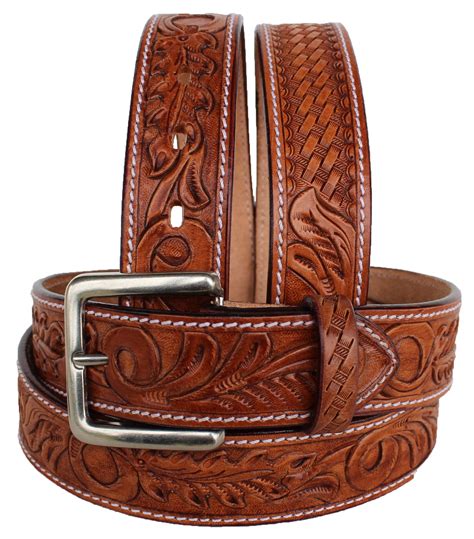 33 34 Mens Western Rodeo Fashion Tooled Floral W Basket Weave Genuine