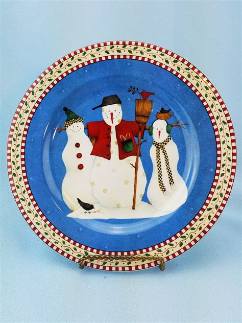 Salad Plates Snowman By Sakura Debbie Mumm Set Of 4 Winter Etsy