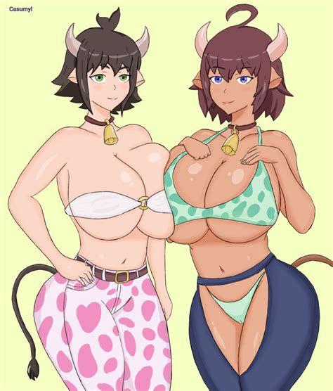 Rule 34 2girls Animal Ears Animal Tail Bandeau Bovine Breasts To