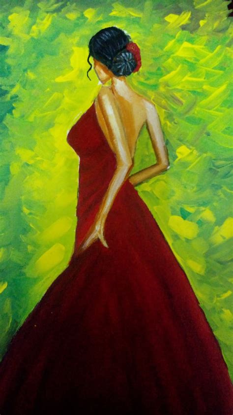 Original Handmade Spanish Lady In Red Acrylic By Shiprart