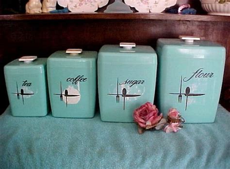 Price Reduced Turquoise Retro Vintage Kitchen Canister Set Of