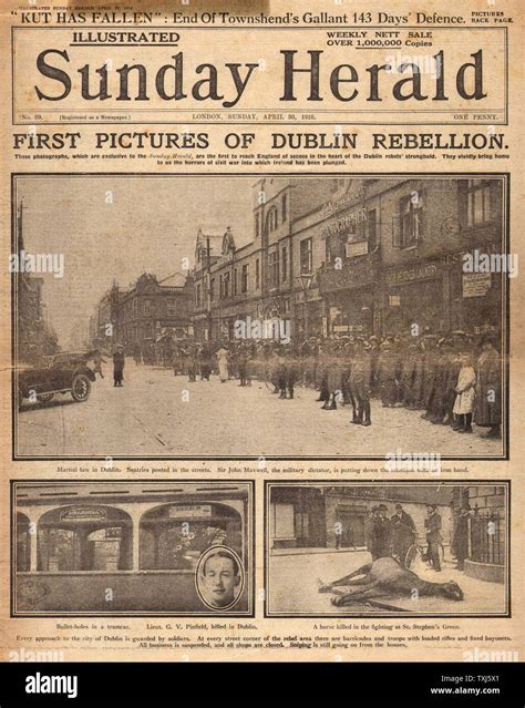 1916 Sunday Herald Front Page Reporting Easter Uprising Ireland Stock
