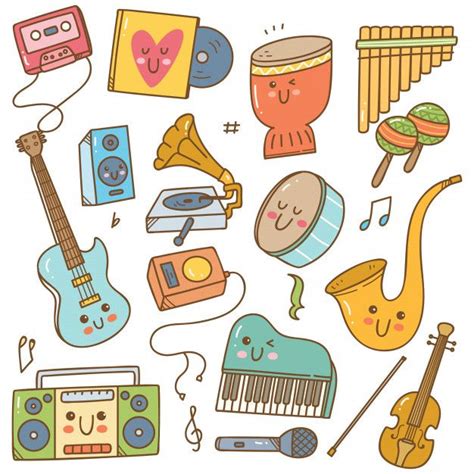 Set Of Music Instrument In Doodle Style Music Stickers Doodle
