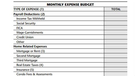 monthly budget forms  sample  format