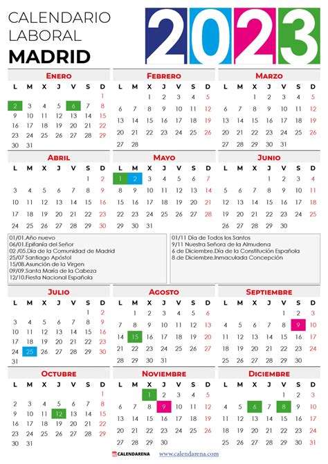 Calendario Laboral Madrid 2023 Con Festivos