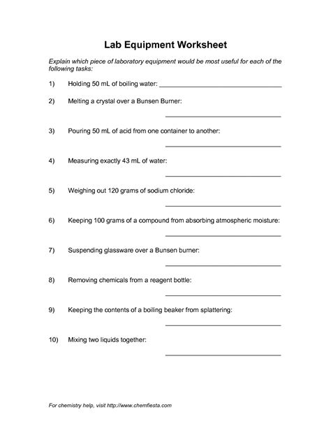 Lab Equipment Worksheet Equipment Lab Worksheet Laboratory Science