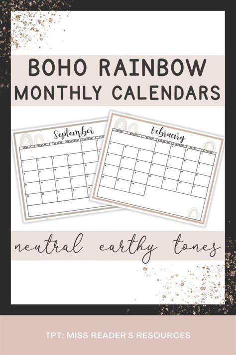 Earthy Boho Rainbow Editable Monthly Calendars 2022 2023 Video Video