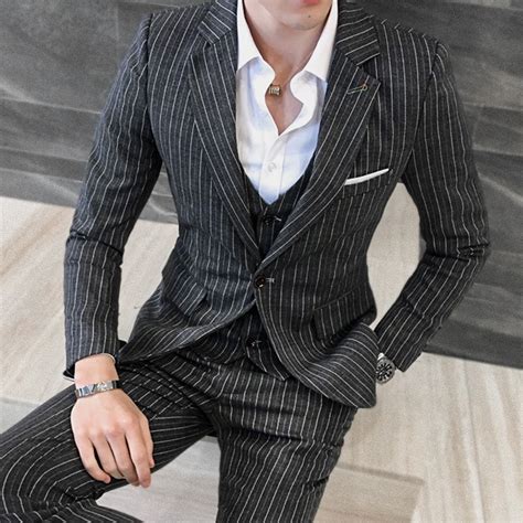 Plyesxale 3 Piece Stripe Suits Men Designer Casual Man Suit Slim Fit G