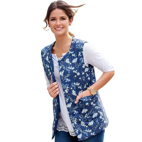 Womens Reversible Quilted Vest Plain Print On One Side And Embossed O