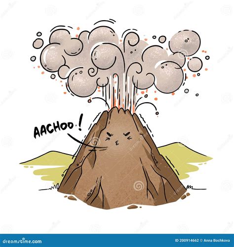 Ilustración Del Volcán De Dibujos Animados Estornudando Erupción De