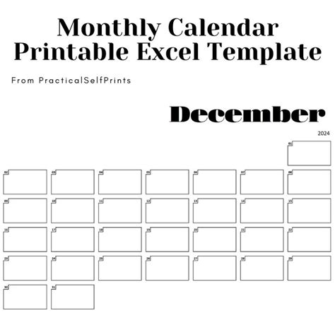 Printable Monthly Calendar Excel Template Digital Download Etsy