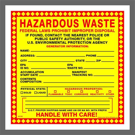 Hazardous Waste Label For Proper Handling Of Your Container