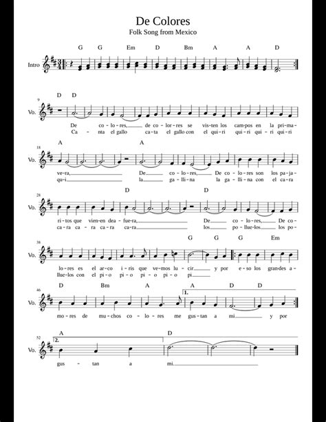 De Colores Sheet Music For Voice Download Free In Pdf Or Midi