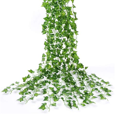 genivy 12 pack fake ivy 84 feet realistic silk ivy leaves with plastic stems green strands