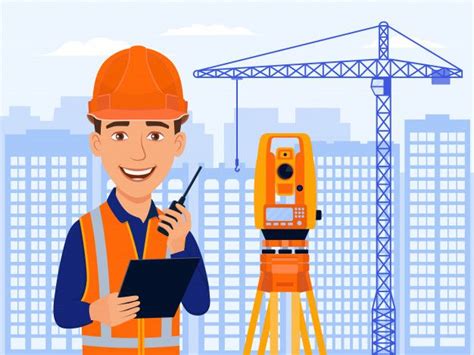 Cartoon Smile Architect With Total Station And Measurements Equipment