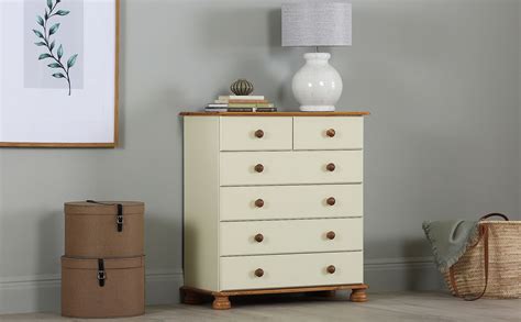 Steens Richmond Cream And Pine 6 Drawer Tall Narrow Chest Of Drawers