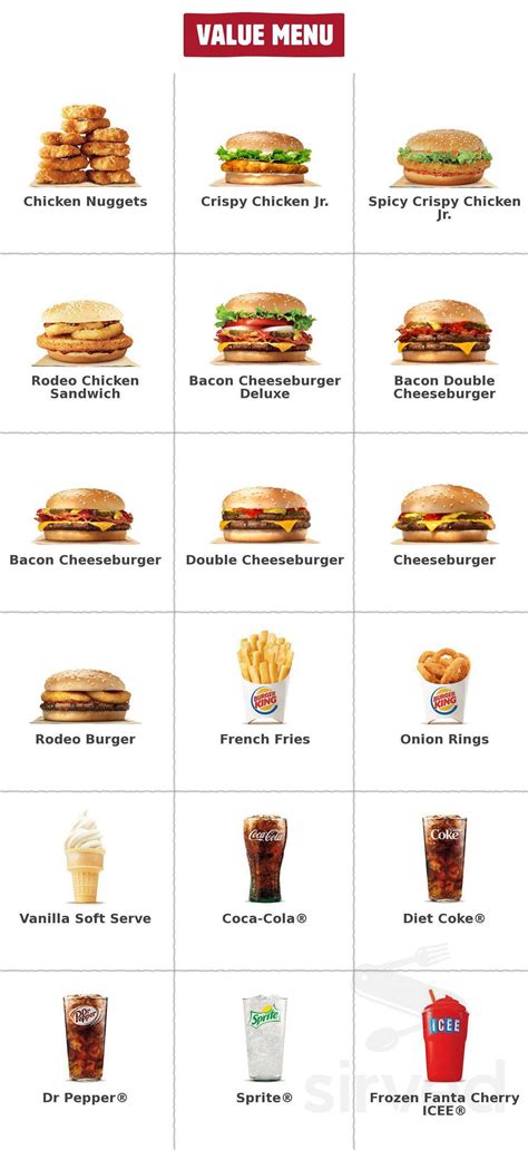 Select any item to view the complete nutritional information including calories, carbs, sodium and weight watchers points. Menu for Burger King in Sussex, New Brunswick, Canada