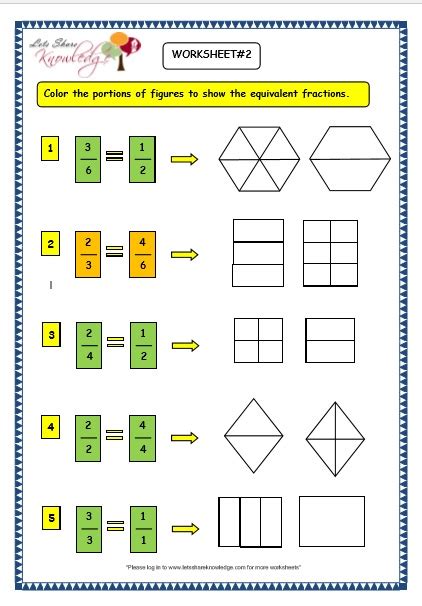grade  maths worksheets  equivalent fractions lets share knowledge
